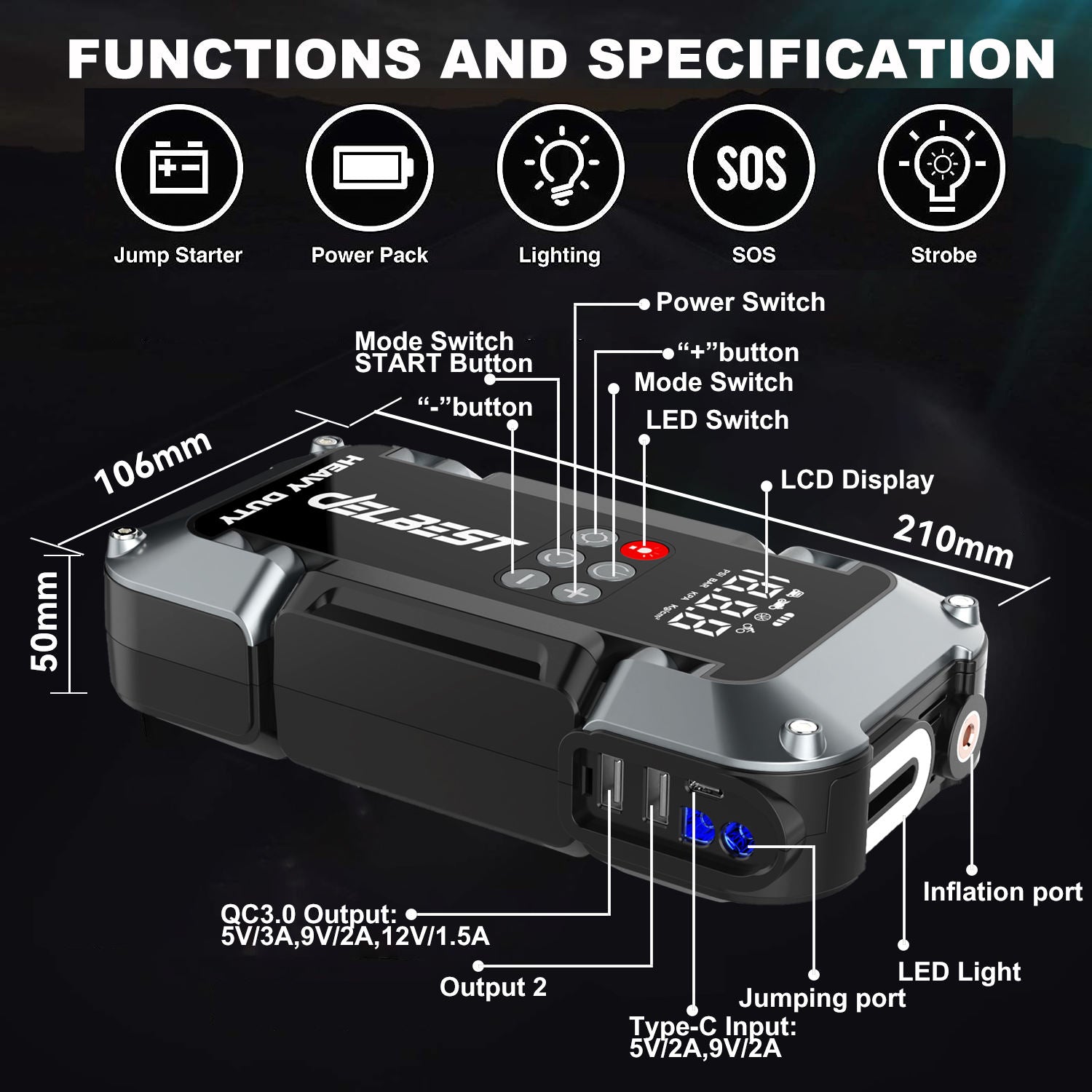 6 in 1 Car Jump Starter Kit